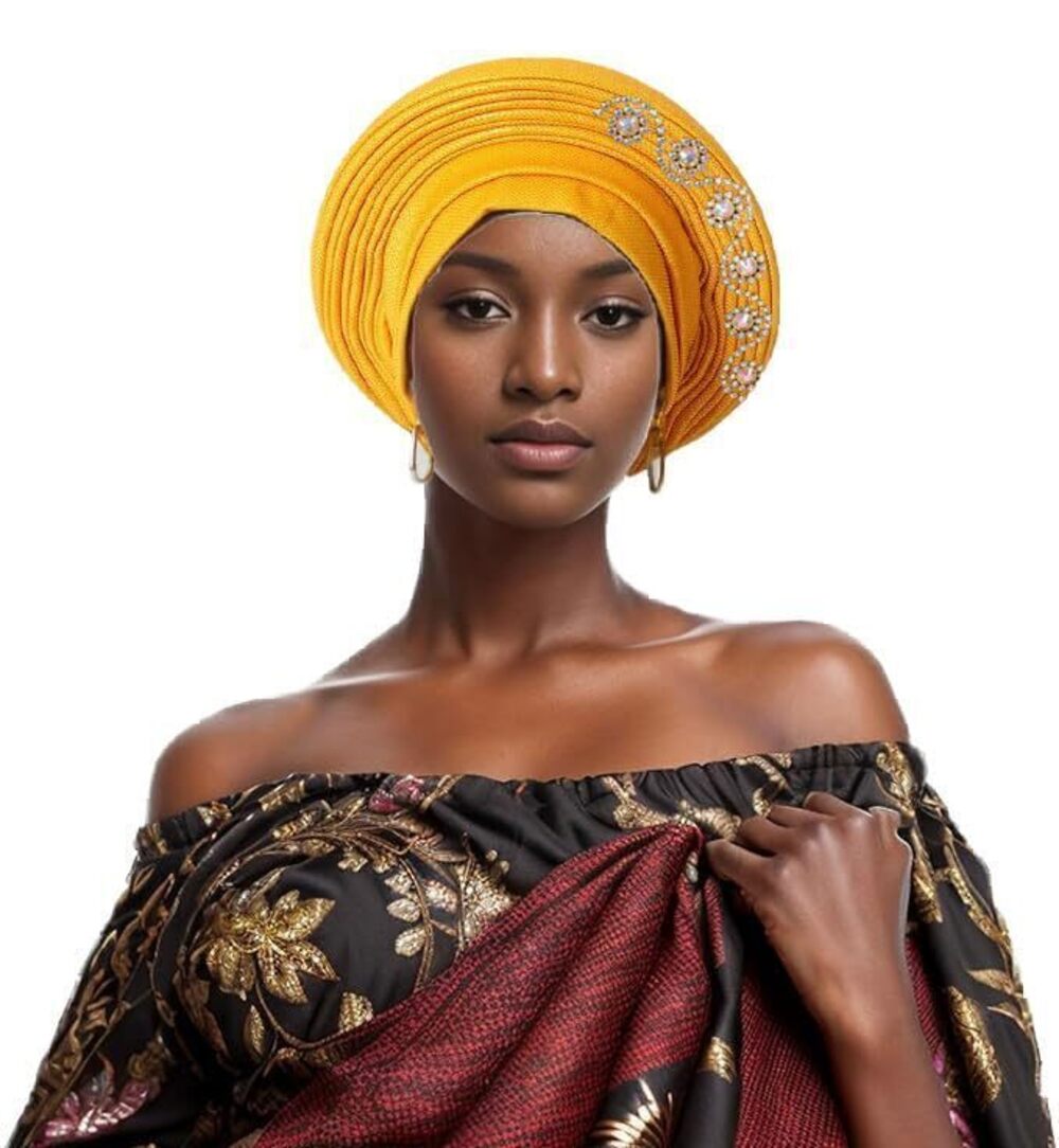 5689 Elegant African Auto Gele Turban Cap Nigeria Wedding Aso Oke Gele